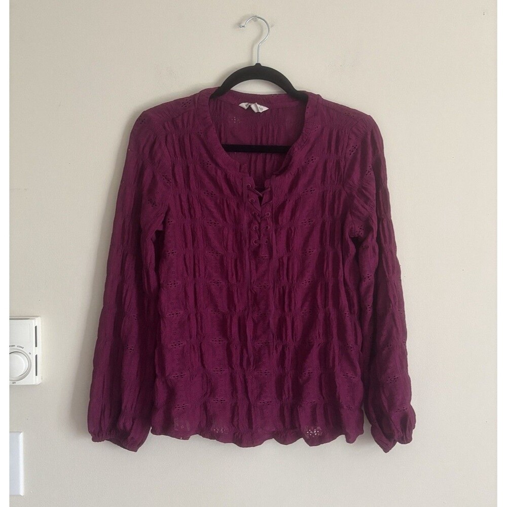 Frye Womens Small Top Purple Corset Textured Long Sleeve Boho Festival Hippie